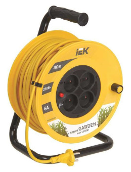 Удлинитель силовой IEK Garden (WKP23-06-04-30) 2x0.75кв.мм 4розет. 30м ПВС 6A катушка желтый - купить недорого с доставкой в интернет-магазине
