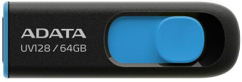 Флеш Диск A-Data 64Gb DashDrive UV128 AUV128-64G-RBE USB3.0 черный/синий - купить недорого с доставкой в интернет-магазине