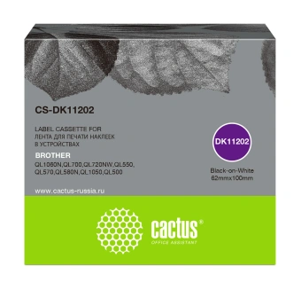 Картридж ленточный Cactus CS-DK11202 DK-11202 черный на белом для Brother P-touch QL-500, QL-550, QL-700, QL-800 - купить недорого с доставкой в интернет-магазине