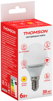Лампа светодиодная Thomson TH-B2031 6Вт цок.:E14 шар 220B 3000K св.свеч.бел.теп. Globe - купить недорого с доставкой в интернет-магазине