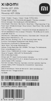 Монитор Xiaomi 27" A27i 2026 черный IPS LED 6ms 16:9 HDMI матовая 1500:1 300cd 178гр/178гр 1920x1080 144Hz DP FHD 3.9кг - купить недорого с доставкой в интернет-магазине