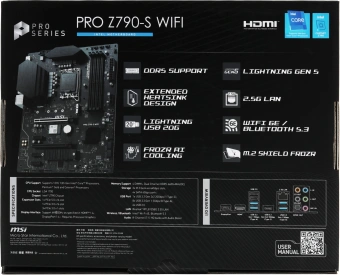 Материнская плата MSI PRO Z790-S WIFI Soc-1700 Intel Z790 4xDDR5 ATX AC`97 8ch(7.1) 2.5Gg RAID+HDMI+DP - купить недорого с доставкой в интернет-магазине