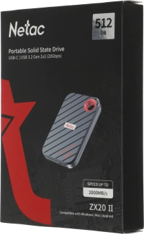 Накопитель SSD Netac USB-C 512GB NT01ZX20II-512-32BK ZX20 II черный - купить недорого с доставкой в интернет-магазине