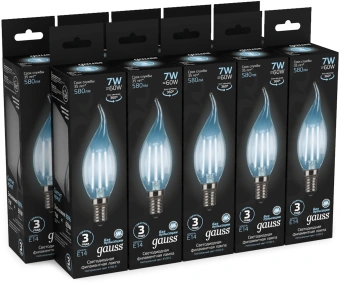Лампа филам. Gauss Filament 7Вт цок.:E14 свеча 220B св.свеч.бел.нейт. CF35 (упак.:10шт) (104801207) - купить недорого с доставкой в интернет-магазине