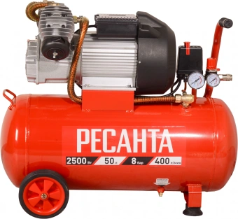 Компрессор поршневой Ресанта КП-50/400М масляный 400л/мин 50л 2500Вт красный/черный - купить недорого с доставкой в интернет-магазине