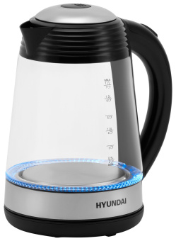 Чайник электрический Hyundai HYK-G3803 1.7л. 2200Вт черный/серебристый корпус: стекло - купить недорого с доставкой в интернет-магазине