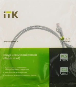 Патч-корд ITK PC01-C5EU-1M UTP RJ-45 вил.-вилка RJ-45 кат.5E 1м серый ПВХ (уп.:1шт) - купить недорого с доставкой в интернет-магазине