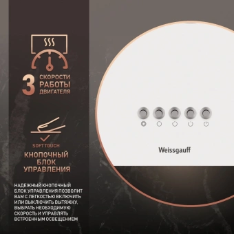 Вытяжка каминная Weissgauff Box 40 PB белый управление: кнопочное (1 мотор) - купить недорого с доставкой в интернет-магазине