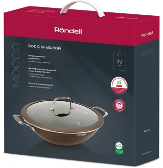 Сковорода ВОК (WOK) Rondell Mocco RDA-552 круглая 32см покрытие: TriTitan ручка несъемная (с крышкой) коричневый - купить недорого с доставкой в интернет-магазине