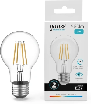 Лампа филам. Gauss Filament 7Вт цок.:E27 груша 220B св.свеч.бел.нейт. (упак.:10шт) (22227) - купить недорого с доставкой в интернет-магазине