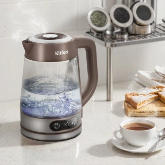 Чайник электрический Kitfort КТ-8710 1.8л. 2200Вт коричневый/нержавеющая сталь корпус: стекло/металл/пластик - купить недорого с доставкой в интернет-магазине