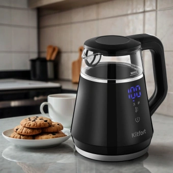 Чайник электрический Kitfort КТ-6696 1л. 1100Вт черный/серебристый корпус: стекло/пластик (KT-6696) - купить недорого с доставкой в интернет-магазине