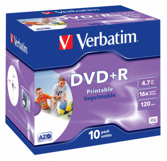 Диск DVD+R Verbatim 4.7Gb 16x Jewel case (10шт) Printable (43508) - купить недорого с доставкой в интернет-магазине