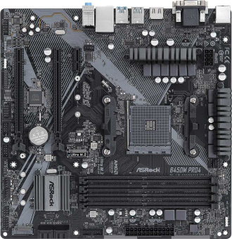 Материнская плата Asrock B450M PRO4 R2.0 Soc-AM4 AMD B450 4xDDR4 mATX AC`97 8ch(7.1) GbLAN RAID+VGA+DVI+HDMI - купить недорого с доставкой в интернет-магазине