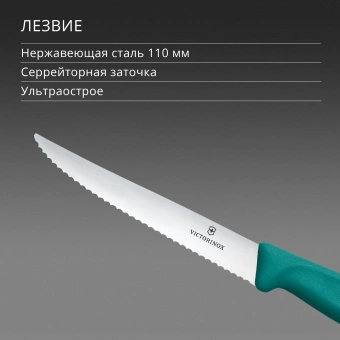 Нож кухонный Victorinox Swiss Classic 6.7234.C1 стальной универсальный для стейка/пиццы лезв.110мм серрейт. заточка зеленый - купить недорого с доставкой в интернет-магазине