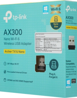Сетевой адаптер Wi-Fi TP-Link Archer TX1U Nano AX300 USB 2.0 (ант.внутр.) 1ант. - купить недорого с доставкой в интернет-магазине