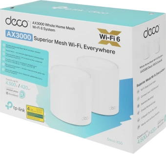 Бесшовный Mesh роутер TP-Link DECO X50(2-PACK) AX3000 10/100/1000BASE-TX белый (упак.:2шт) - купить недорого с доставкой в интернет-магазине