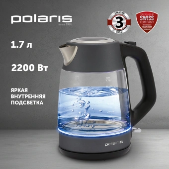 Чайник электрический Polaris PWK 1760CGL 1.7л. 2150Вт серый/черный корпус: стекло/металл - купить недорого с доставкой в интернет-магазине