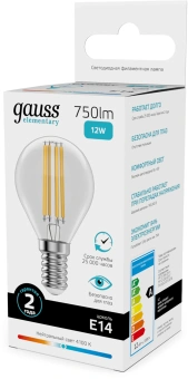 Лампа филам. Gauss Filament 12Вт цок.:E14 шар св.свеч.бел.нейт. (упак.:10шт) (52122) - купить недорого с доставкой в интернет-магазине