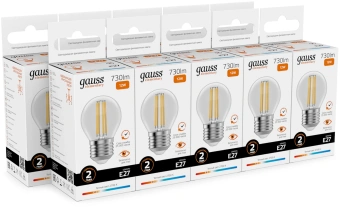 Лампа филам. Gauss Filament 12Вт цок.:E27 шар 220B св.свеч.бел.теп. (упак.:10шт) (52212) - купить недорого с доставкой в интернет-магазине