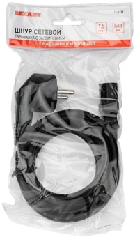 Шнур питания Rexant 11-1138 C13-Schuko проводник.:3x1.5мм2 1.5м 220В 10А черный - купить недорого с доставкой в интернет-магазине