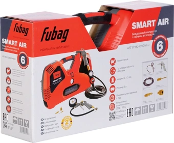 Компрессор поршневой Fubag Чистый Воздух (Smart Air) безмасляный 180л/мин 2л 1100Вт красный/черный - купить недорого с доставкой в интернет-магазине