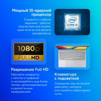 Ноутбук Asus Vivobook 15 X1504ZA-BQ451 Core i5 1235U 8Gb SSD512Gb Intel Iris Xe graphics 15.6" IPS FHD (1920x1080) без ОС silver WiFi BT Cam (90NB1022-M01P00) - купить недорого с доставкой в интернет-магазине