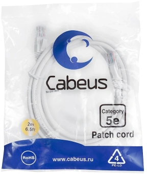 Патч-корд Cabeus PC-UTP-RJ45-CAT.5E-2M-WH-LSZH U/UTP RJ-45 вил.-вилка RJ-45 кат.5E 2м белый LSZH - купить недорого с доставкой в интернет-магазине