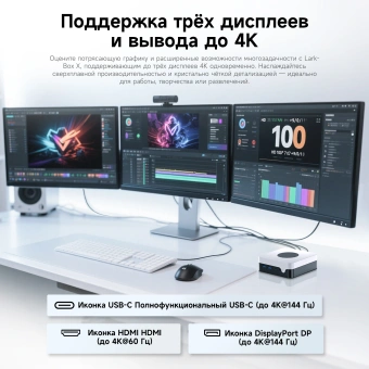 Неттоп Chuwi LarkBox X Core 3 100U (1.2) 16Gb SSD512Gb Graphics Windows 11 Pro 2xGbitEth WiFi BT 65W черный/белый - купить недорого с доставкой в интернет-магазине