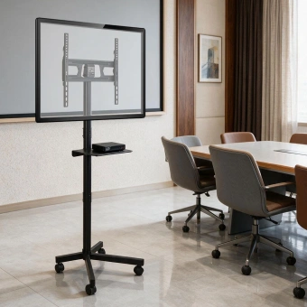 Стойка для телевизора Kromax OMEGA-18 черный 16"-65" макс.40кг напольный мобильный - купить недорого с доставкой в интернет-магазине