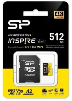 Флеш карта microSDXC 512GB Silicon Power SP512GBSTXLA2V1NSP Inspire V10 A2 + adapter - купить недорого с доставкой в интернет-магазине
