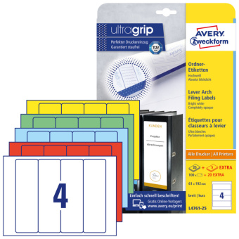 Этикетки Avery Zweckform L4761-25 A4 61x192мм 4шт на листе/80г/м2/25л./белый самоклей. универсальная - купить недорого с доставкой в интернет-магазине