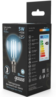 Лампа филам. Gauss Filament 5Вт цок.:E14 свеча 220B св.свеч.бел.нейт. (упак.:1шт) (105801205) - купить недорого с доставкой в интернет-магазине