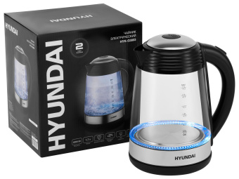 Чайник электрический Hyundai HYK-G3803 1.7л. 2200Вт черный/серебристый корпус: стекло - купить недорого с доставкой в интернет-магазине