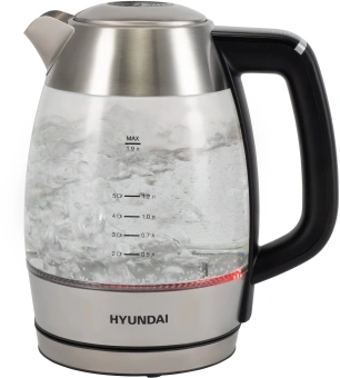 Чайник электрический Hyundai HYK-G9408 1.9л. 2200Вт черный/серебристый корпус: стекло - купить недорого с доставкой в интернет-магазине