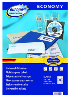 Этикетки Europe100 ELA002-100 A4 48.5x25.4мм 40шт на листе/70г/м2/100л./белый матовое самоклей. универсальная - купить недорого с доставкой в интернет-магазине
