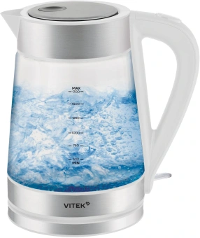 Чайник электрический Vitek VT-WK1030 1.7л. 2200Вт белый/серебристый корпус: стекло - купить недорого с доставкой в интернет-магазине