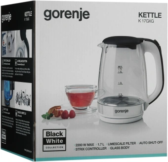 Чайник электрический Gorenje K17GXG 1.7л. 2200Вт белый/серебристый корпус: стекло/металл/пластик - купить недорого с доставкой в интернет-магазине