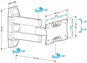 Кронштейн для телевизора Holder LCDS-5065 черный 19"-32" макс.30кг настенный поворот и наклон - купить недорого с доставкой в интернет-магазине