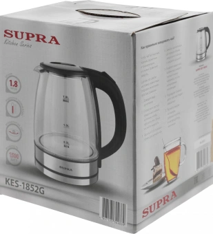 Чайник электрический Supra KES-1852G 1.8л. 1500Вт черный корпус: стекло - цена, купить или заказать с доставкой в интернет-магазине Чайник электрический Supra KES-1852G 1.8л. 1500Вт черный корпус: стекло - купить недорого с доставкой в интернет-магазине
