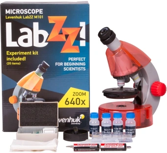 Микроскоп Levenhuk LabZZ M101 монокуляр 40-640x на 3 объектива апельсиновый - купить недорого с доставкой в интернет-магазине