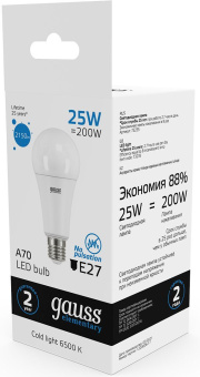 Лампа светодиодная Gauss Elementary 25Вт цок.:E27 груша 220B св.свеч.бел.хол. A67 (упак.:10шт) (73235) - купить недорого с доставкой в интернет-магазине