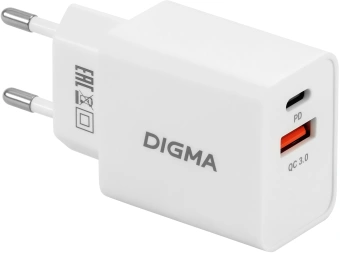 Сетевое зар./устр. Digma DGW2D 20W 3A+1A (PD+QC) USB-C/USB-A универсальное белый (DGW2D0F110WH) - купить недорого с доставкой в интернет-магазине