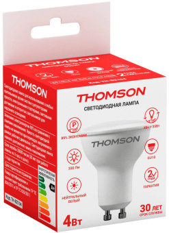 Лампа светодиодная Thomson TH-B2104 4Вт цок.:GU10 рефлек. 220B 4000K св.свеч.бел.нейт. MR16 (упак.:1шт) - купить недорого с доставкой в интернет-магазине