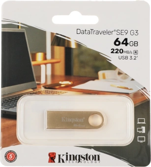 Флеш Диск Kingston 64GB DataTraveler SE9 DTSE9G3/64GB USB3.0 золотистый - купить недорого с доставкой в интернет-магазине