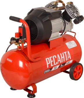 Компрессор поршневой Ресанта КП-50/400М масляный 400л/мин 50л 2500Вт красный/черный - купить недорого с доставкой в интернет-магазине