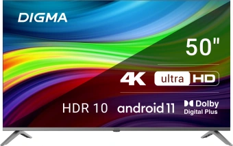 Телевизор LED Digma 50" DM-LED50UBB41 Android TV Frameless Metal темно-серебристый/серебристый 4K Ultra HD 60Hz DVB-T DVB-T2 DVB-C DVB-S DVB-S2 USB WiFi Smart TV - купить недорого с доставкой в интернет-магазине