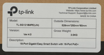 Коммутатор TP-Link TL-SG1218MPE (L2) 18x1Гбит/с 2xКомбо(1000BASE-T/SFP) 16PoE+ 192W управляемый - купить недорого с доставкой в интернет-магазине