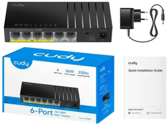 Коммутатор Cudy FS106P (L2) 6x100Мбит/с 4PoE+ 36W неуправляемый - купить недорого с доставкой в интернет-магазине