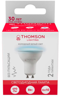 Лампа светодиодная Thomson TH-B2327 8Вт цок.:GU10 полусф. 220B 6500K св.свеч.бел.хол. MR16 (упак.:1шт) - купить недорого с доставкой в интернет-магазине